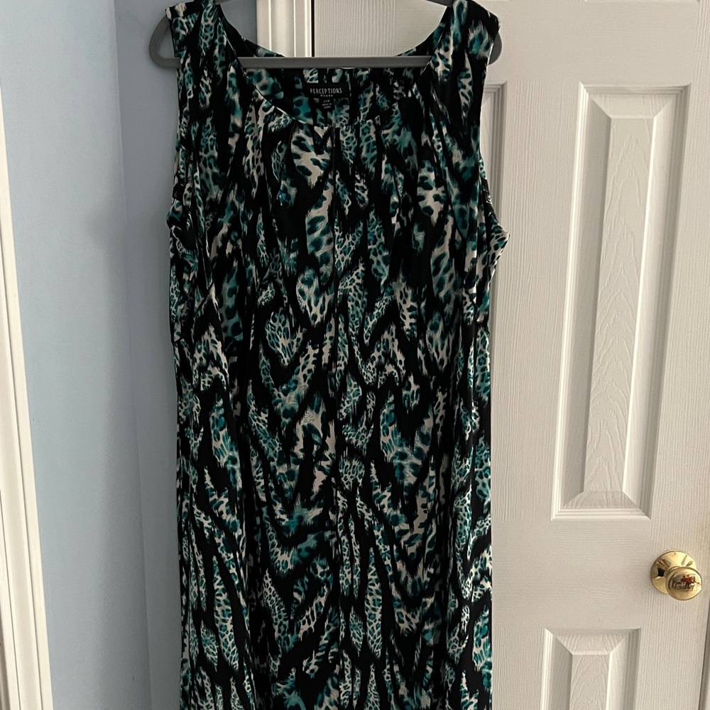 Perceptions Black and Teal Patterned Maxi Dress
